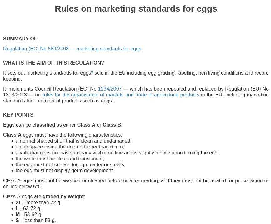 Rules for the marketing of eggs in Europe - Market definition - geographical dimension - Legal matters