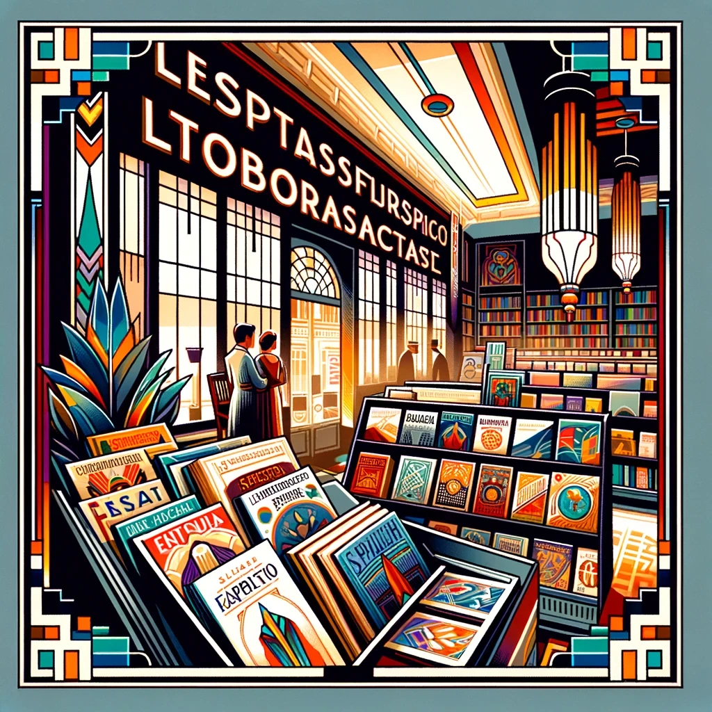 Lali Beria: illustration, showcasing a close-up view of a bookstore scene.