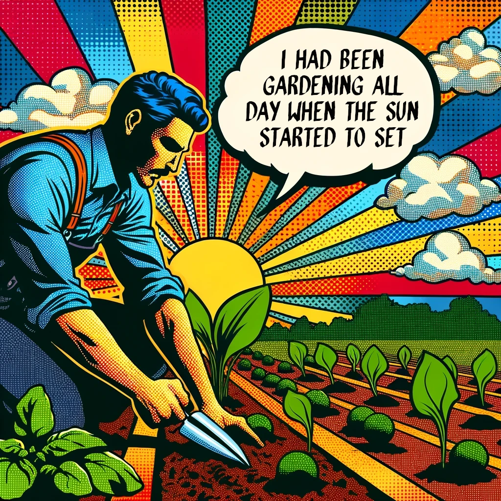 An illustration of the Past Perfect Continuous Tense: "I had been gardening all day when the sun started to set."